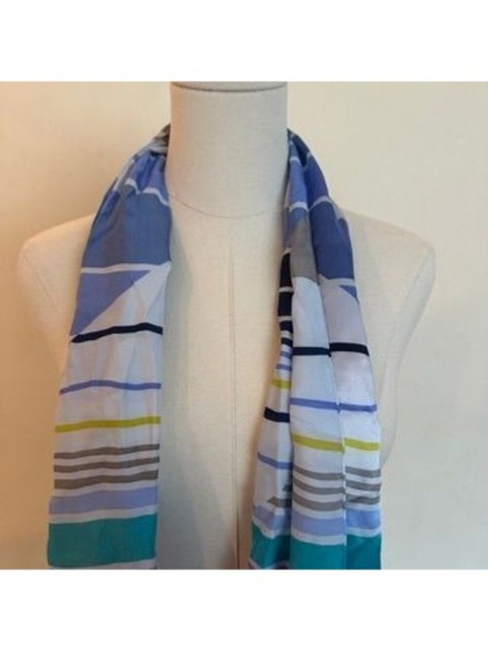 Anne Klein Silk Striped Scarf 14" x 60" Multi-Color Blue & Green Long Flowy